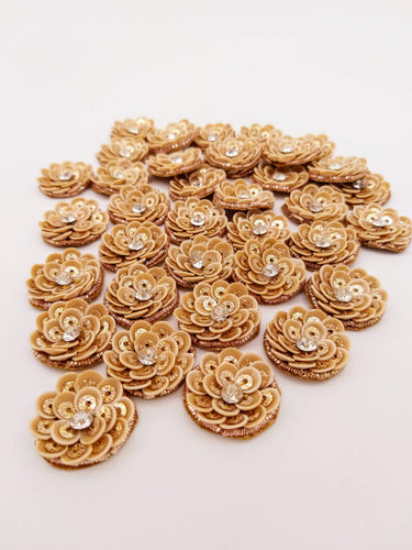 5 Bronze Gold Floral Applique, Sequins and Rhinestone Appliques, Headband Applique